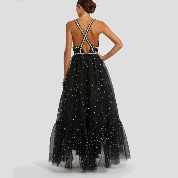 $698 Mac Duggal 20747 Size 6 Black Pearl Beaded High Low Long Maxi Dress Gown - Picture 5 of 5